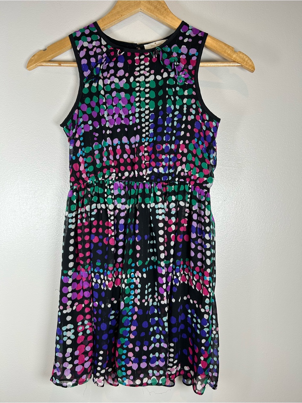 Kate Spade Girls' Dotty Ruffle Sleeveless Black Multicolor Dot Print Dress
